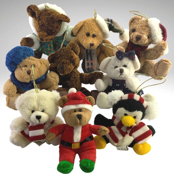 Hugfun Plush Stuffed Animal Ornaments Christmas Lot of 9 Bears Penguin Santa 6” - Picture 2 of 11